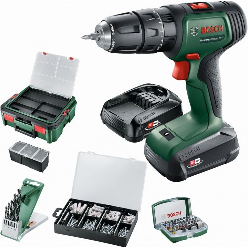 BOSCH UniversalImpact 18V + SystemBox Akumulátorový vŕtací skrutkovač, 2x 1.5Ah 06039D4107