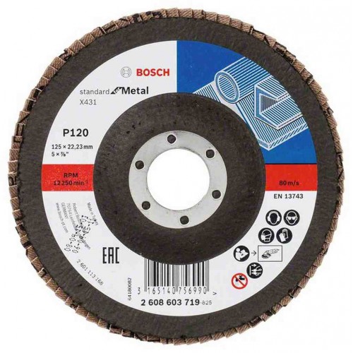 BOSCH Lamelový brúsny kotúč X431, Standard for Metal, 125 mm, 22,23 mm, 120 2608603719