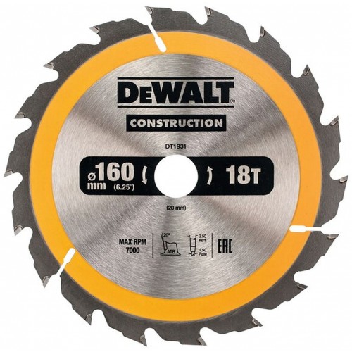 DeWALT DT1931 Pílový kotúč Construction 160 x 20 mm, 18 zubov, ATB 20°