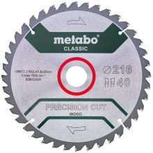 Metabo Pílový kotúč na drevo Classic 216x30 Z40 WZ 5 ° NEG / B 628652000