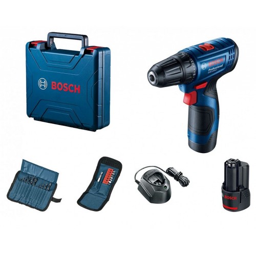 BOSCH GSR 120-LI Aku vŕtací skrutkovač 2x 12V 2.0Ah + 23-dielna sada bitov 06019G8002