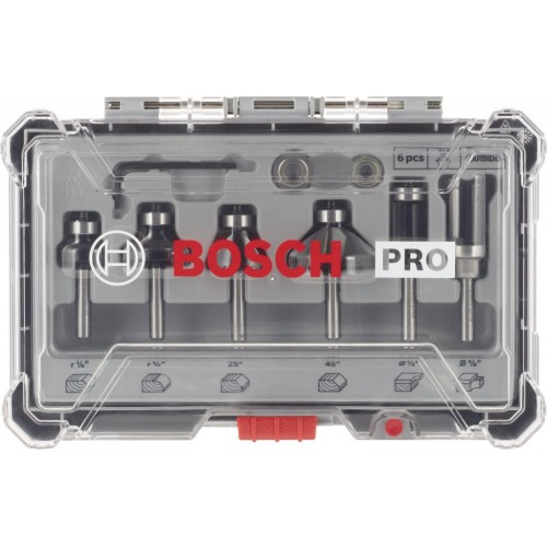 BOSCH Sada frézovacích bitov, zarovnávanie a zaobľovanie, 1/4" driek 2607017470