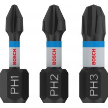 BOSCH Bit PRO PH Impact, PH1 × 25, PH2 × 25, PH3 × 25 mm, 3 ks 2608522470