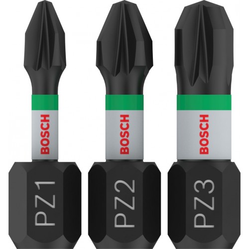 BOSCH Bit PRO PZ Impact, PZ1 × 25, PZ2 × 25, PZ3 × 25 mm, 3 ks 2608522471