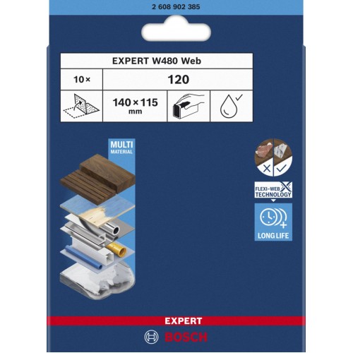 BOSCH EXPERT W480 Web 1/4 ručný brúsny papier, 115 × 140 mm, G120 2608902385