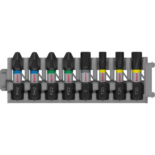 BOSCH Sada skrutkovacích bitov PRO Impact PH2 (×2), PZ2 (×2), H5, T20, T25, T30, 25mm,8ks