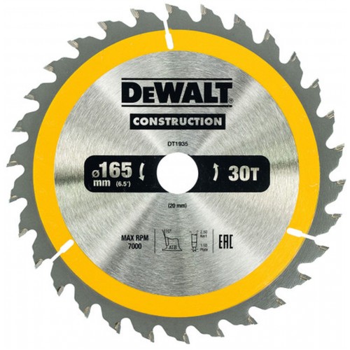 DeWALT DT1935 Pílový kotúč Construction 165 x 20 mm, 30 zubov, ATB 10°