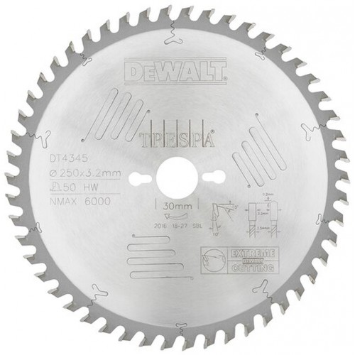 DeWALT DT4345 Pílový kotúč Extreme 250 x 30 mm, 50 zubov, HZ 10 °
