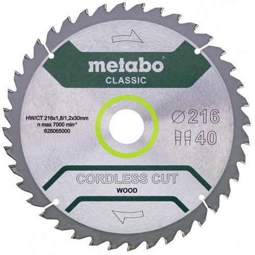 Metabo Pílový kotúč „cordless cut wood - classic“, 216x30 Z40 WZ 5° 628065000
